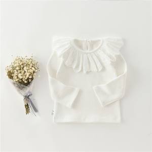 T-shirt bébé 2025 Printemps Nouveau T-shirt enfant à manches longues Col en dentelle Haut de gamme en coton pour filles - Product Image 4