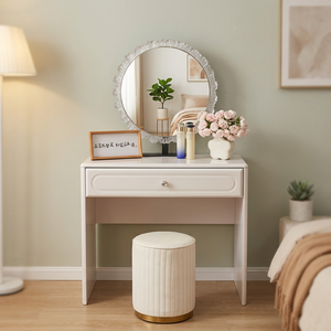 Modern Standing <b>Vanity</b> <b>Table</b> with <b>Mirror</b> Makeup Desk White MDF Storage Bedroom Furniture - Product Image 2