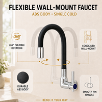 Robinet de cuisine mural moderne et flexible, corps en plastique, rotation à 360 degrés, monocommande, eau froide, robinet d'évier, valve en céramique