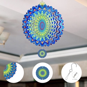 Molino de Viento Cinético 3D Mandala de 12 Pulgadas Personalizado OEM, Atrapasueños de Cristal Colgante 3D de Metal para Adornos de Jardín - Product Image 3