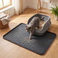 Tapis de litière pour chat en silicone avec bord surélevé, tapis de récupération de litière imperméable et antidérapant, tapis de sol pour animaux de compagnie lavable à motif diamant
