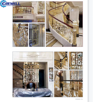 Luxuriöses Innen-Treppengeländer aus Aluminium mit Handlauf und Balustrade in K-Gold-Ausführung, Crewell CWSP300, 5 Jahre Garantie
