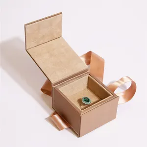 Single Slot Gold Ring Box Jewelry Packaging Velvet Flap Magnetic Necklace Ring Gift Box Light Jewelry Box Blue Set With Logo