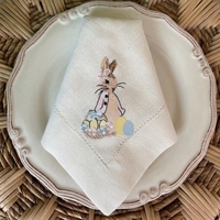 Serviettes en lin brodées à points festonnés, motif Peter Rabbit, écologiques, pour la décoration de table de fête à domicile au printemps