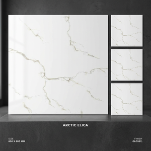 Living Room Glossy Porcelain <b>Floor</b> Tiles 60x60cm Marble Effect Ceramic Flooring 8.5mm - Product Image 5