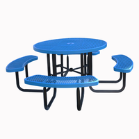 Meubles de patio extérieur table de pique-nique en acier commerciale banc extérieur restaurant table à manger d'événement en métal chaise avec trou pour parapluie