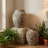 Grand pot de fleurs vintage en fibrociment avec trou de drainage, écologique, léger, pour jardinage intérieur/extérieur, décoration de la maison