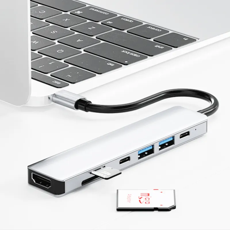 7 in 1 USB Type C Hub Adapter with 4K HDTV Multiport Card Reader USB3.0 TF PD SD Reader All In One For PC Computer Accessories
