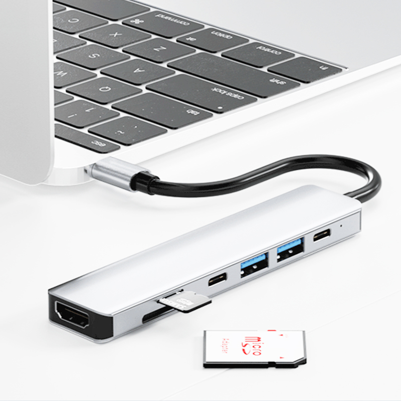 7 in 1 USB Type C Hub Adapter with 4K HDTV Multiport Card Reader USB3.0 TF PD SD Reader All In One For PC Computer Accessories