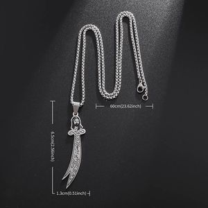 Collier islamique vintage pour homme, pendentif en forme d'épée de sabre avec charme Allah, motif de croissant de lune, bijoux religieux musulmans, cadeau - Product Image 2