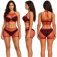 Holle Mesh Strandtuniek, Doorzichtige Net Bikini Cover-up, Sexy Visnet Tweedelig Set