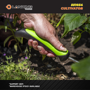 Râteau de jardin 551034, outil en métal, 3 dents, tête en acier inoxydable, manche ergonomique en PP TPR antidérapant, noir et vert, fournisseur OEM - Product Image 5