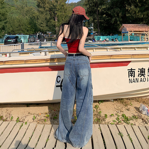 <span class=keywords><strong>Pantalones</strong></span> Vaqueros Anchos Unisex de Estilo Recto Casual de Verano con Diseño Bordado Vintage Desgastado, Cremallera y Cintura Media - Product Image 6