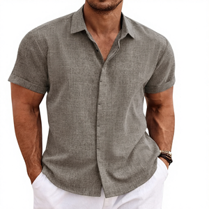 Camicie casual da <span class=keywords><strong>uomo</strong></span> COOFANDY in <span class=keywords><strong>lino</strong></span> rayon con perline, a maniche corte, con bottoni, per spiaggia, estate, matrimonio - Product Image 1