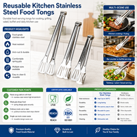 Pinces de cuisine en acier inoxydable réutilisables avec logo personnalisé, OEM ODM, résistantes à la chaleur, pour servir et cuisiner