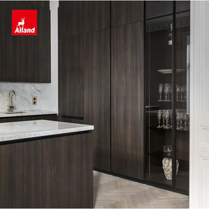 Muebles <span class=keywords><strong>de</strong></span> Lujo Personalizados <span class=keywords><strong>de</strong></span> MDF y Melamina, Gabinetes <span class=keywords><strong>de</strong></span> Cocina <span class=keywords><strong>de</strong></span> Roble Ahumado Sólido con Puertas <span class=keywords><strong>de</strong></span> Vidrio, Encimera <span class=keywords><strong>de</strong></span> Mármol y Fregadero - Product Image 1