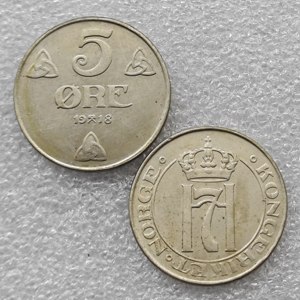 Pièces commémoratives de style antique de Norvège 1918, 1920, 1945, 5 Ore <span class=keywords><strong>Haakon</strong></span> <span class=keywords><strong>VII</strong></span>, cadeaux, décoration de la maison - Product Image 1