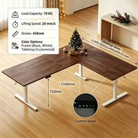 Grand bureau d'angle en forme de L, spacieux, avec réglage électrique de la hauteur, table à 3 pieds pour un espace de travail professionnel