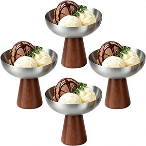 Ensemble de coupes à glace et de coupes à dessert en acier inoxydable Choxila, base en bois moderne, polyvalent pour les coupes glacées et les trifles, fabriqué en Chine - Product Image 1