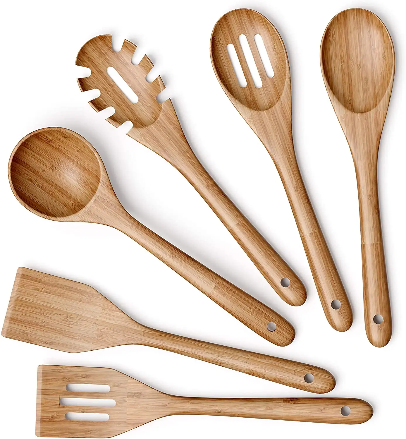 Wooden Kitchen Utensils Set - 6 Piece Non-Stick Bamboo Wooden Utensils for Cooking
