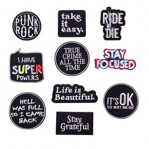 Patch thermocollant personnalisé en sergé brodé « It's Ok Punk Rock Take It Easy Ride Die Stay Focused » pour vêtements et sacs - Product Image 1