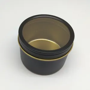 Wholesale Custom Printed 2oz 4oz 6oz 8oz matte black window top Round Shape metal tin can for candle
