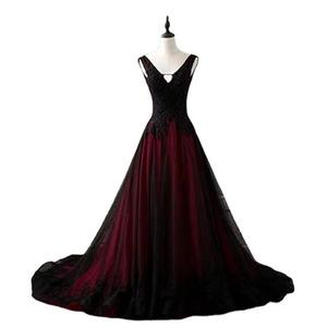 Evening Gown Ball Gown Empire Waist Sweetheart Neckline Contrast Color Wine Red Black Long Dress For Formal Events - Product Image 3