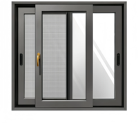 Ventana Corredera de Lujo de Aleación de Aluminio Negro, Vidrio Insonorizado y de Privacidad, Diseño Ecológico para Sala de Estar Contemporánea