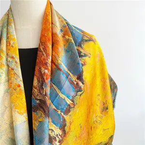 New design Fashion personalized print scarf women spring and autumn all wear 110cm satin large square silk shawl