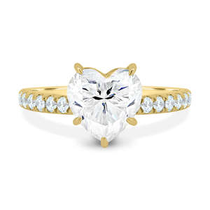 Anillos de compromiso elegantes con tachuelas de diamantes de laboratorio con corte de corazón de lujo, anillo de promesa de Halo oculto de aniversario de boda de oro puro de 18K para ella - Product Image 2