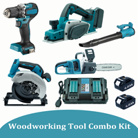 Kit d'outils de jardinage et de travail du bois sans fil 5-en-1 18V, comprenant un dégauchisseur, un souffleur, une scie circulaire, avec 2 batteries 6.0Ah et un chargeur double