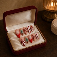 Lot de faux ongles de Noël en gros, motifs rouge et blanc, canne à sucre, flocon de neige, sapin de Noël, pour les fêtes
