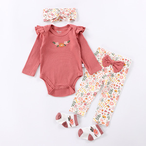Ropa para niños pequeños, conjuntos de punto para niña pequeña, Pelele de manga larga con pantalones, 4 Uds., trajes, mono, disfraz infantil - Product Image 3