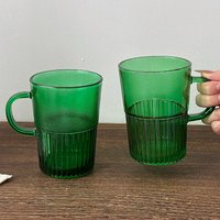 Mug à café en verre vert émeraude avec poignée, rayures verticales côtelées, pour latte, thé au lait, jus, maison, café, restaurant, vaisselle