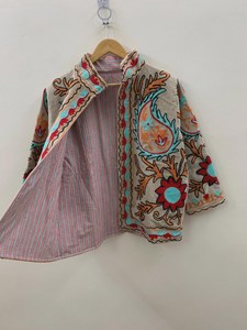 Handmade <b>Beige</b> Floral Suzani Velvet <b>Jacket</b> Uzbek Style Duster Coat Festival Outerwear Statement Gift for Women - Product Image 4