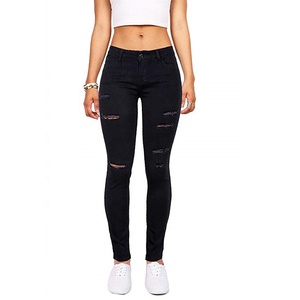 Jean taille haute <span class=keywords><strong>noir</strong></span> pour femmes, <span class=keywords><strong>pantalon</strong></span> en Denim Stretch, déchiré, moulant, mode 2020 - Product Image 1