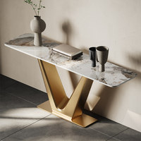 Meja Samping Panjang Modern Minimalis dari Baja Anti Karat dengan Lampu Mewah, Furnitur Ruang Tamu untuk Lorong Masuk