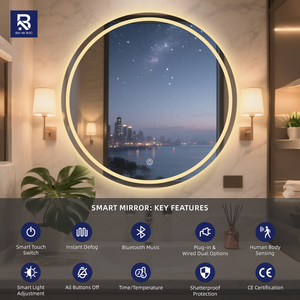 Espejo LED Inteligente Esmerilado de Primera Calidad para Hoteles |   Espejo de Pared con Pantalla Táctil Antivaho, Regulable, sin Marco, con Clasificación IP66, para Salón de Belleza o Villa - Product Image 2
