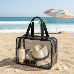 Sac de toilette transparent approuvé par la TSA, vente en gros, sac de maquillage en PVC noir étanche pour les <span class=keywords><strong>voyages</strong></span>, les séjours à l'hôtel, les vols, les essentiels - Product Image 5