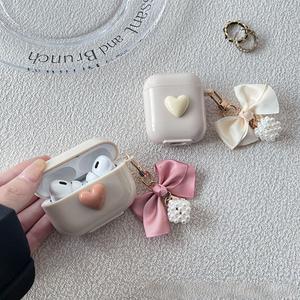 Funda con diseño de lazo y corazón, adecuada para Apple AirPods 3/Pro, auriculares inalámbricos de 1/2/3 generación, funda protectora a prueba de caídas - Product Image 1