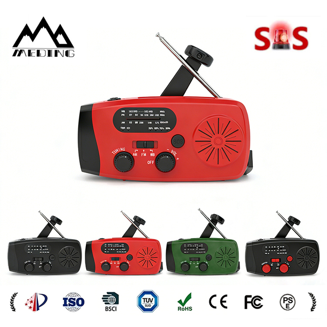 Outdoor Solar & Hand Crank Dynamo Flashlight Emergency Weather Radio NOAA Weather Band 4000mAh Battery Power Bank LED Lighting