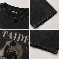 Kaos Oversize TaiDe CPSIA Compliant 280GSM Acid Wash dengan Grafis Poster Vintage Emo Boy Dua Warna, Logo Custom OEM ODM Grosir Pria