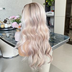 Perruque longue de 22 pouces avec bandeau en dentelle transparente pour femmes, blond pêche, synthétique, pour un usage quotidien estival - Product Image 5