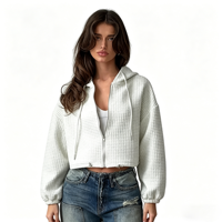 Sweat à capuche zippé gris automne polyvalent de haute qualité au-dessus du genou avec logo personnalisé pour femme