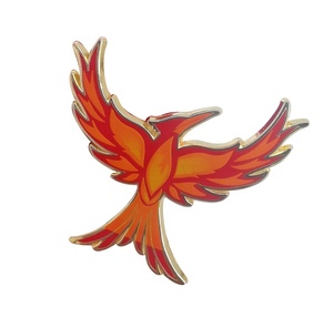 Distintivo a Forma di Fenice Arancione in Metallo con Design Sfumato, Stile Ragazza Bella, Spilla Smaltata Personalizzata - Product Image 1