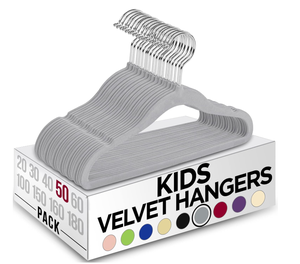 أفضل تخفيضات على شماعات الأطفال المخملية المانعة للانزلاق بدون خياطة، 50 قطعة، نحيفة وعريضة الكتف وقابلة للدوران - Product Image 1