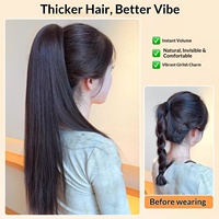 Perruque queue de cheval longue et droite pour femme, extension de cheveux réaliste, volume naturel, avec pince à griffes