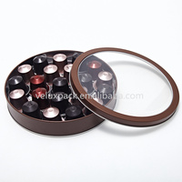 Boîte en métal au chocolat personnalisée boîte à gâteau ronde en étain boîte à gâteau ronde rose boîte à bonbons en métal noire avec fenêtre boîte à bonbons ronde