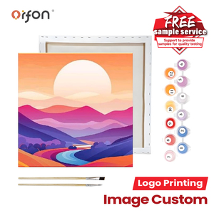 Kits de peinture par numéros DIY en gros, prêts pour FBA, pour adultes débutants, toile encadrée, peinture à l'huile, art mural, motif <span class=keywords><strong>Montagne</strong></span> au coucher du soleil - Product Image 1