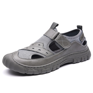 Hollow-out Men's <b>Sandals</b> Soft Sole Breathable <b>Closed</b> <b>Toe</b> Slip On Flat Shoes Khaki Gray Black Summer Casual Beach Wear - Product Image 5